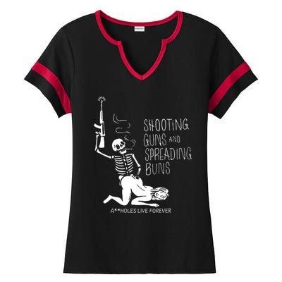 Shooting Guns And Spreading Buns Ladies Halftime Notch Neck Tee