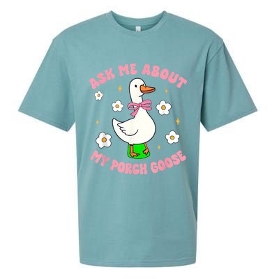 Silly Goose Ask Me About My Porch Goose Funny Goose Lover Sueded Cloud Jersey T-Shirt