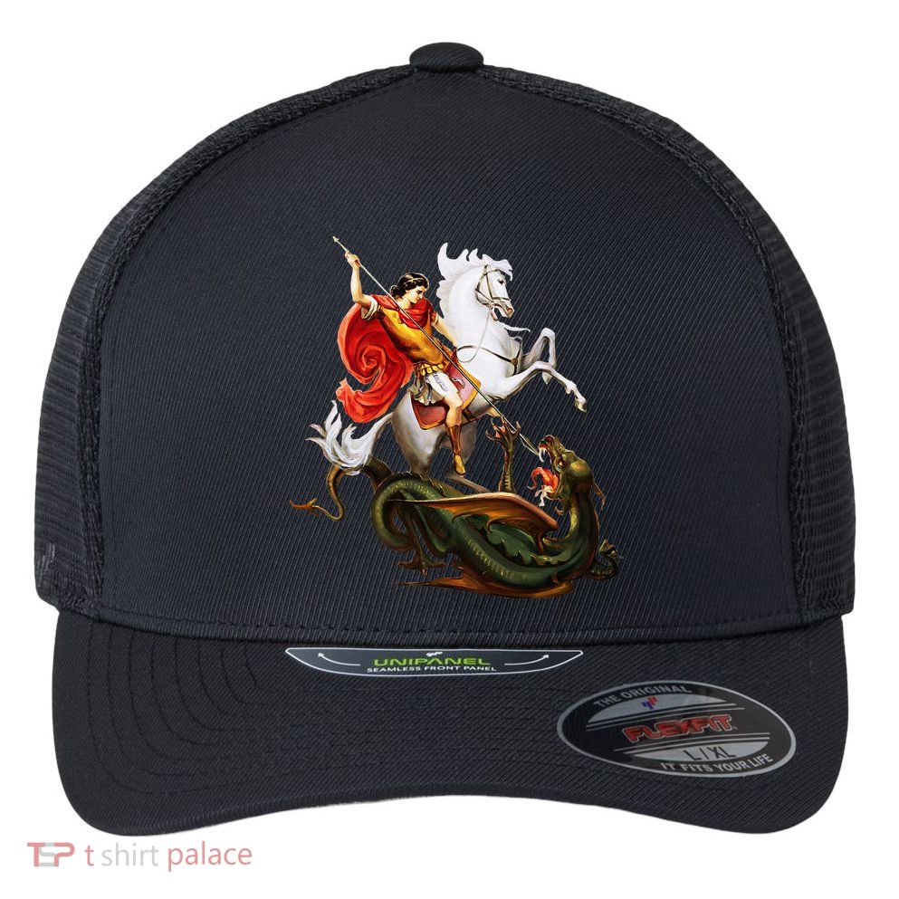 St. George And The Dragon England Catholic Saints Pray Flexfit Unipanel Trucker Cap