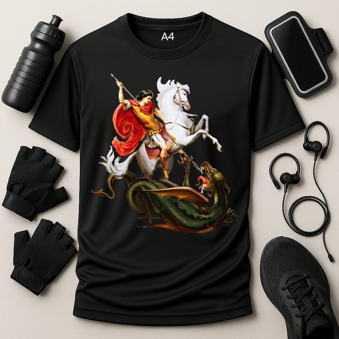 St. George And The Dragon England Catholic Saints Pray Cooling Performance Crew T-Shirt