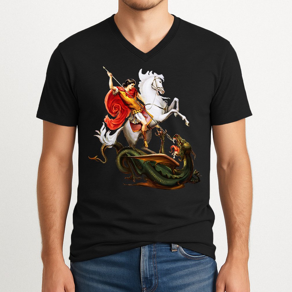 St. George And The Dragon England Catholic Saints Pray V-Neck T-Shirt