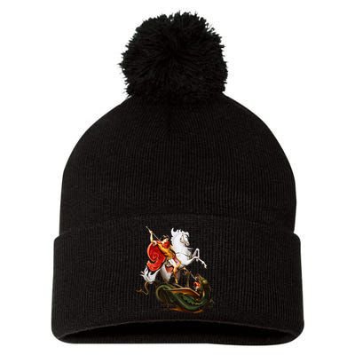 St. George And The Dragon England Catholic Saints Pray Pom Pom 12in Knit Beanie
