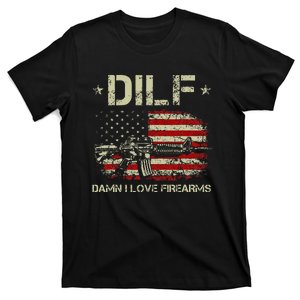 S Gun American Flag Dilf Damn I Love Firearms T-Shirt