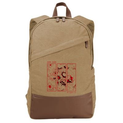 Soft Grunge Aesthetic Skull And Roses Japanese Game Over Cotton Canvas Backpack