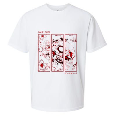 Soft Grunge Aesthetic Skull And Roses Japanese Game Over Sueded Cloud Jersey T-Shirt