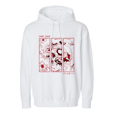 Soft Grunge Aesthetic Skull And Roses Japanese Game Over Garment-Dyed Fleece Hoodie