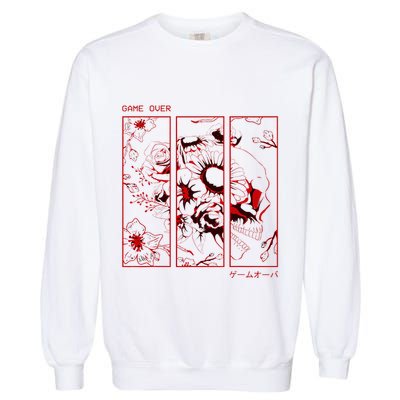 Soft Grunge Aesthetic Skull And Roses Japanese Game Over Garment-Dyed Sweatshirt