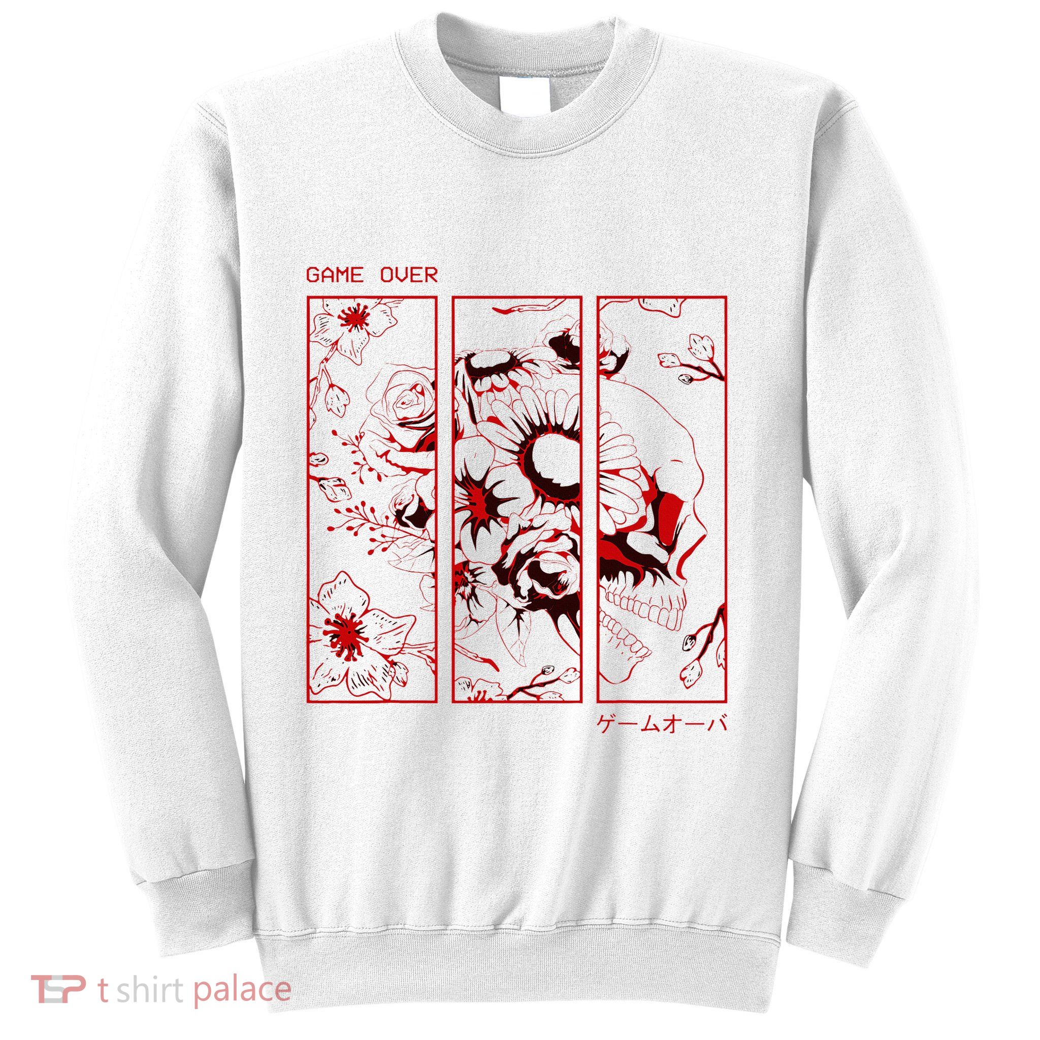 Soft Grunge Aesthetic Skull And Roses Japanese Game Over Sweatshirt