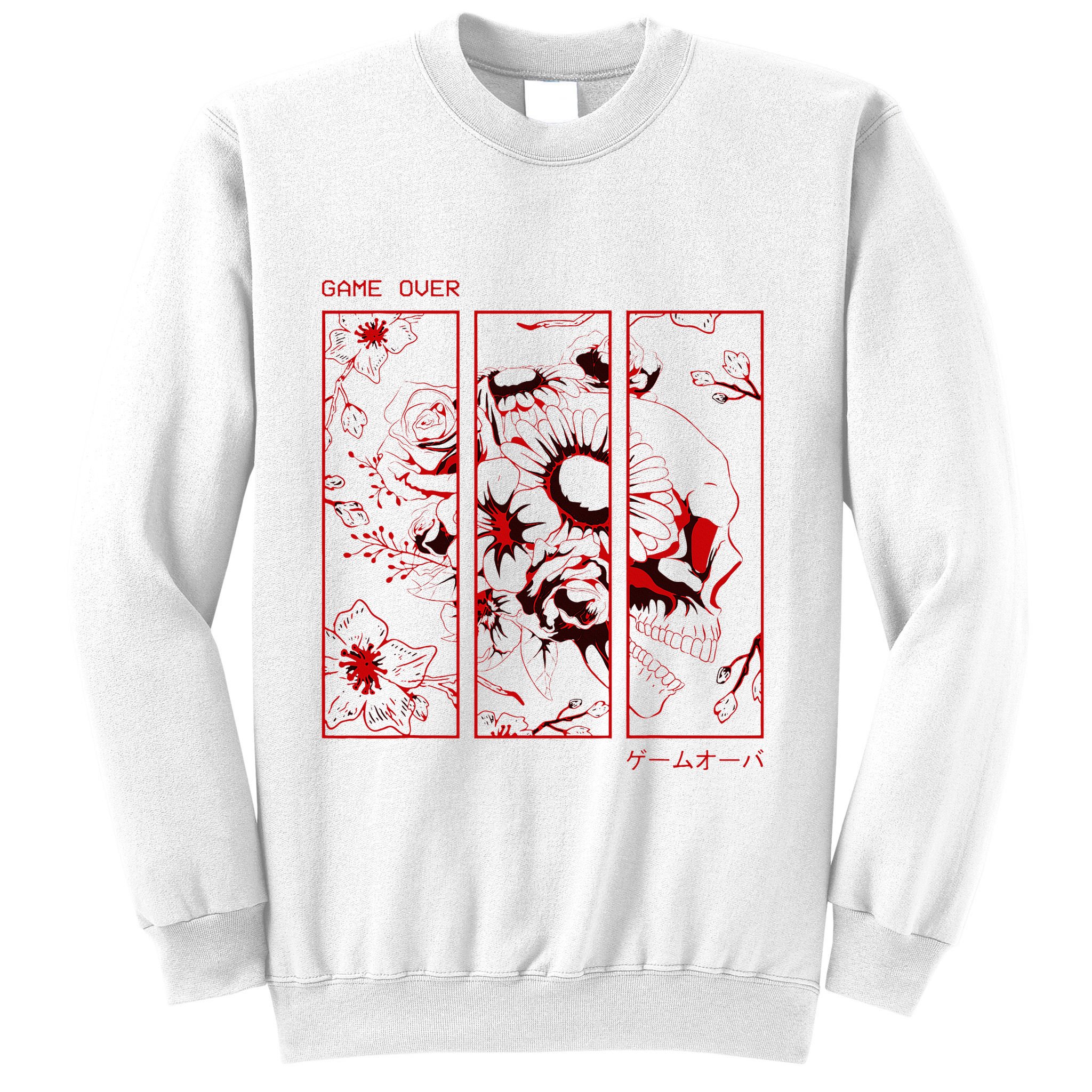 Soft Grunge Aesthetic Skull And Roses Japanese Game Over Sweatshirt
