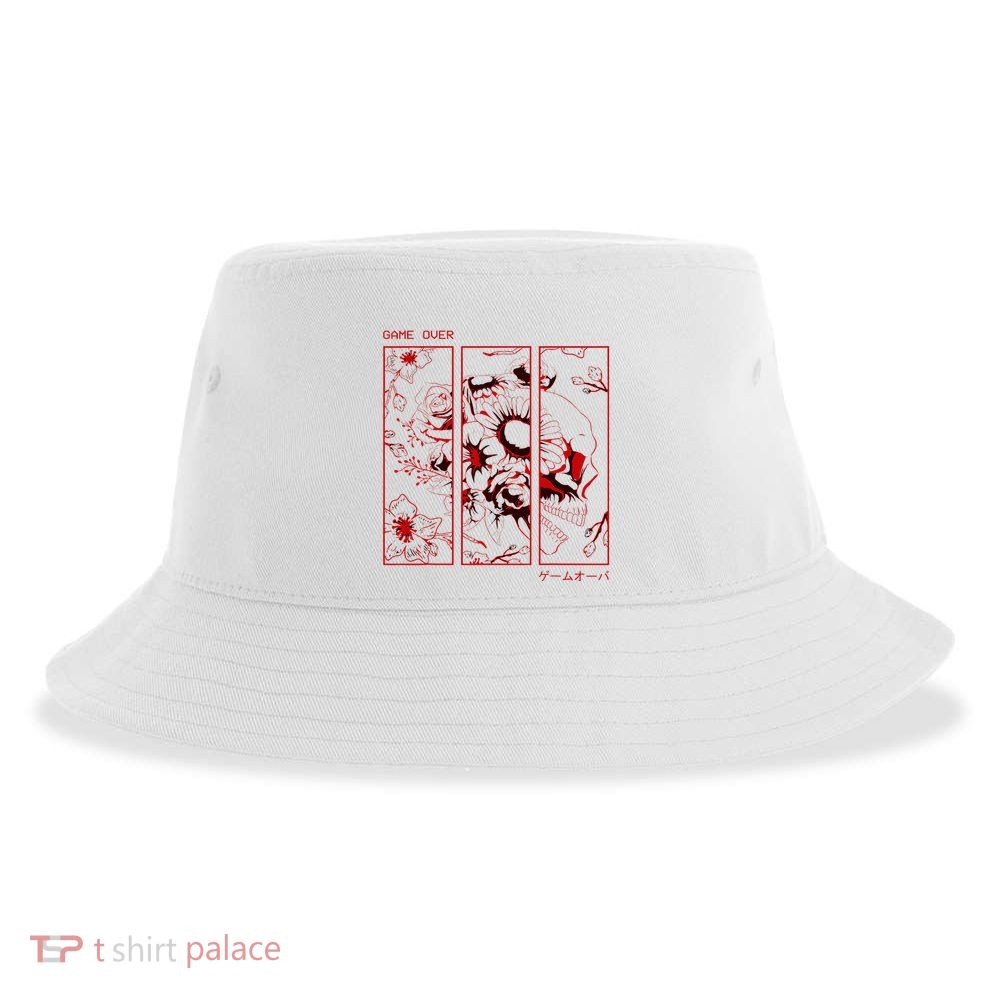 Soft Grunge Aesthetic Skull And Roses Japanese Game Over Sustainable Bucket Hat