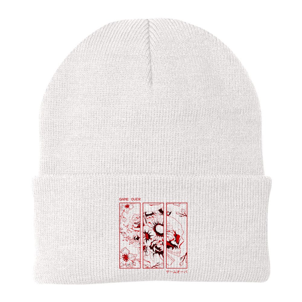 Soft Grunge Aesthetic Skull And Roses Japanese Game Over Beanie
