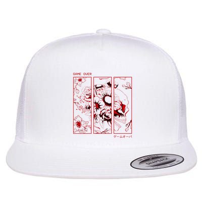 Soft Grunge Aesthetic Skull And Roses Japanese Game Over Flatbill Hat