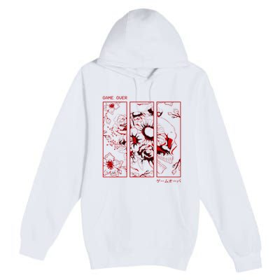 Soft Grunge Aesthetic Skull And Roses Japanese Game Over Premium Pullover Hoodie
