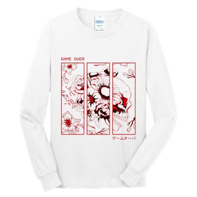 Soft Grunge Aesthetic Skull And Roses Japanese Game Over Tall Long Sleeve T-Shirt
