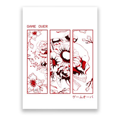 Soft Grunge Aesthetic Skull And Roses Japanese Game Over Poster