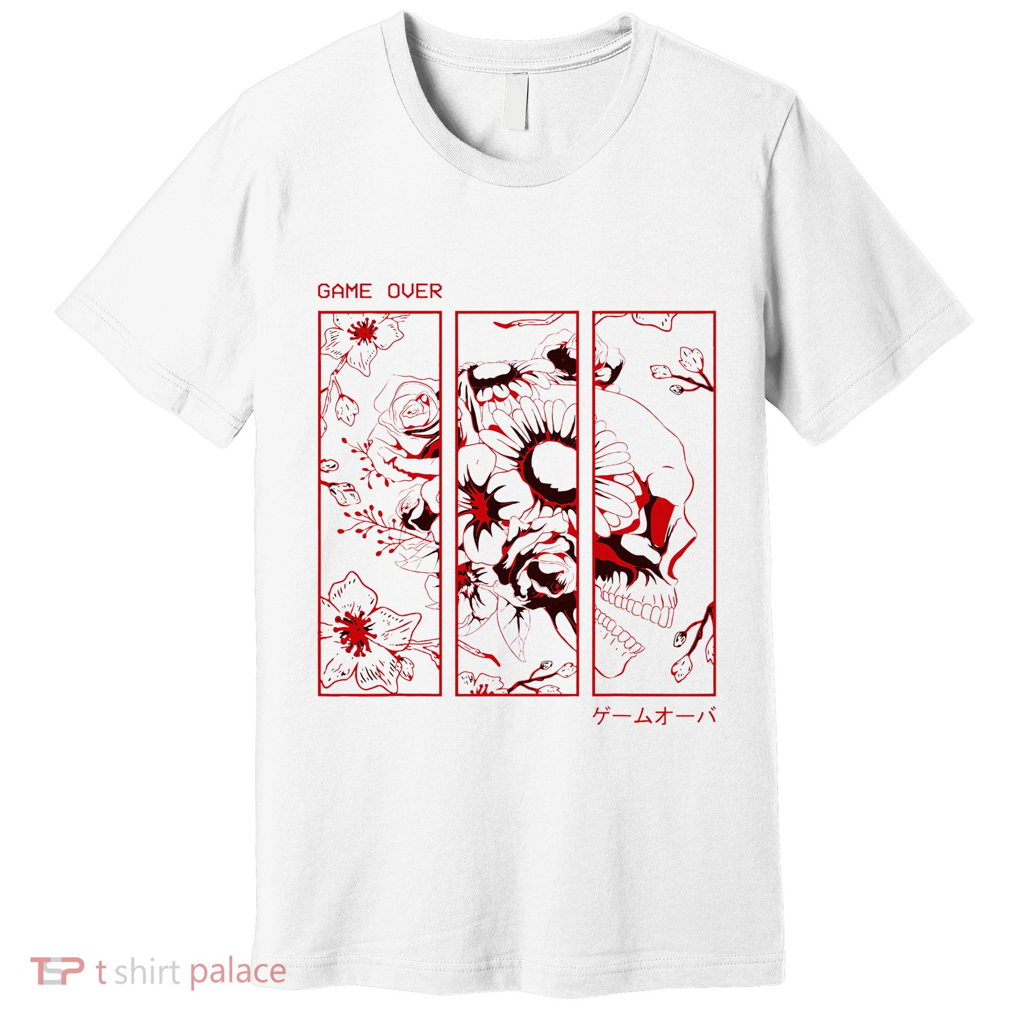 Soft Grunge Aesthetic Skull And Roses Japanese Game Over Premium T-Shirt
