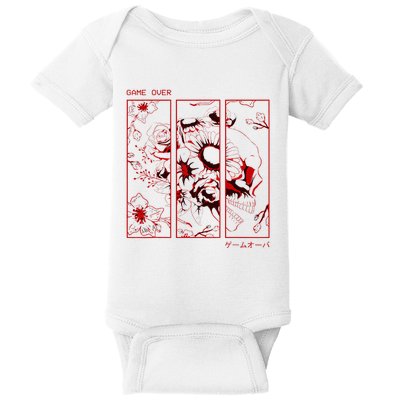 Soft Grunge Aesthetic Skull And Roses Japanese Game Over Baby Bodysuit