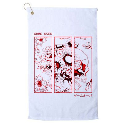 Soft Grunge Aesthetic Skull And Roses Japanese Game Over Golf Towel
