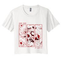 Soft Grunge Aesthetic Skull And Roses Japanese Game Over Women's Crop Top Tee
