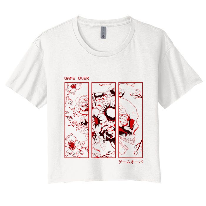 Soft Grunge Aesthetic Skull And Roses Japanese Game Over Women's Crop Top Tee