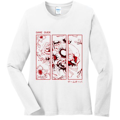 Soft Grunge Aesthetic Skull And Roses Japanese Game Over Ladies Long Sleeve Shirt