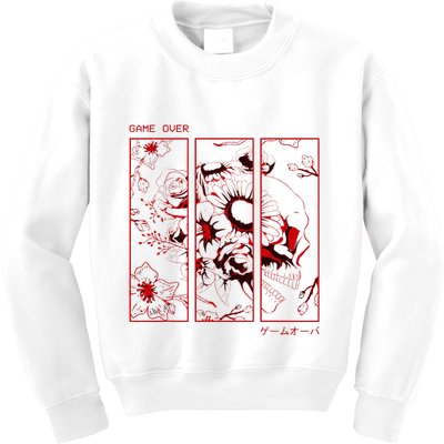 Soft Grunge Aesthetic Skull And Roses Japanese Game Over Kids Sweatshirt