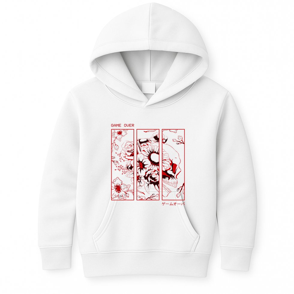 Soft Grunge Aesthetic Skull And Roses Japanese Game Over Kids Hoodie
