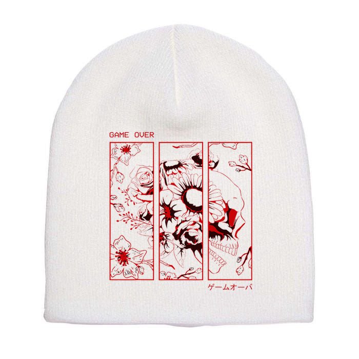 Soft Grunge Aesthetic Skull And Roses Japanese Game Over Short Acrylic Beanie