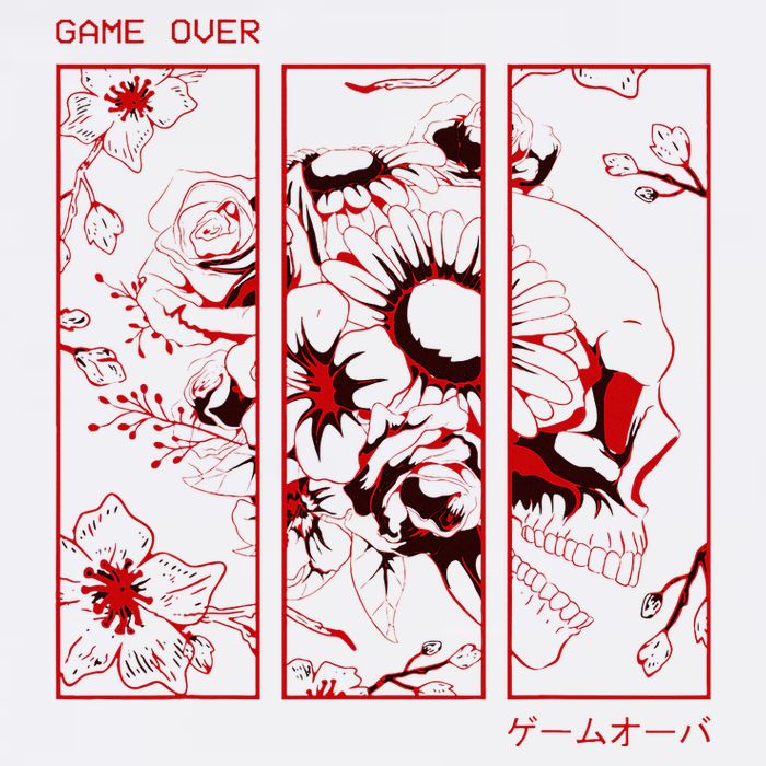 Soft Grunge Aesthetic Skull And Roses Japanese Game Over Short Acrylic Beanie