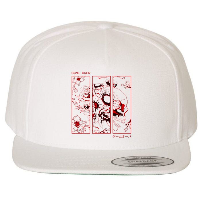 Soft Grunge Aesthetic Skull And Roses Japanese Game Over Wool Snapback Cap
