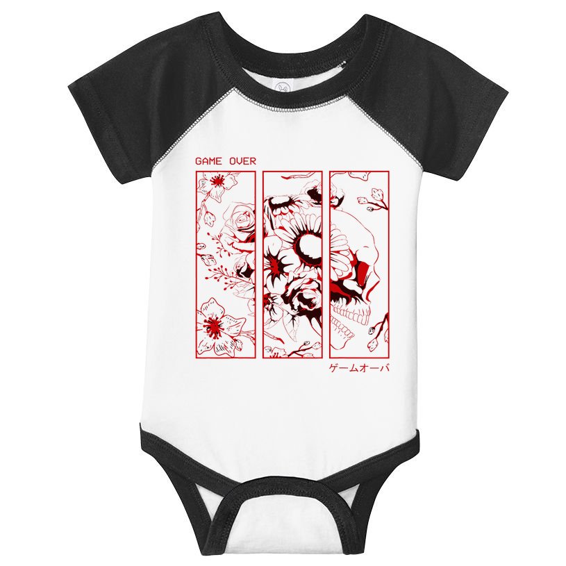 Soft Grunge Aesthetic Skull And Roses Japanese Game Over Infant Baby Jersey Bodysuit