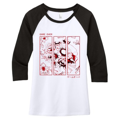 Soft Grunge Aesthetic Skull And Roses Japanese Game Over Women's Tri-Blend 3/4-Sleeve Raglan Shirt