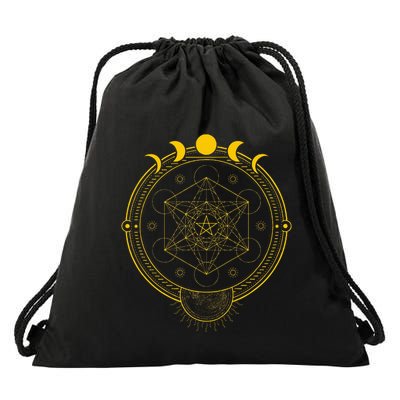 Sacred Geometry And Metatron Cube Pagan Drawstring Bag