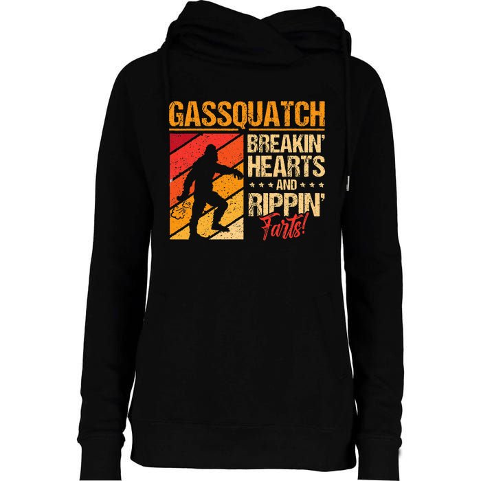 Sasquatch Gasquatch Breakin Hearts Rippin Fart Bigfoot Womens Funnel Neck Pullover Hood