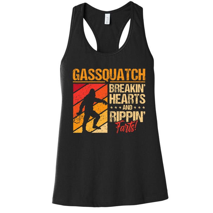 Sasquatch Gasquatch Breakin Hearts Rippin Fart Bigfoot Women's Racerback Tank