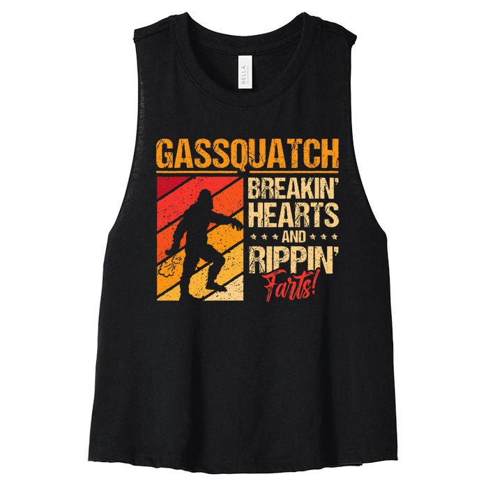 Sasquatch Gasquatch Breakin Hearts Rippin Fart Bigfoot Women's Racerback Cropped Tank