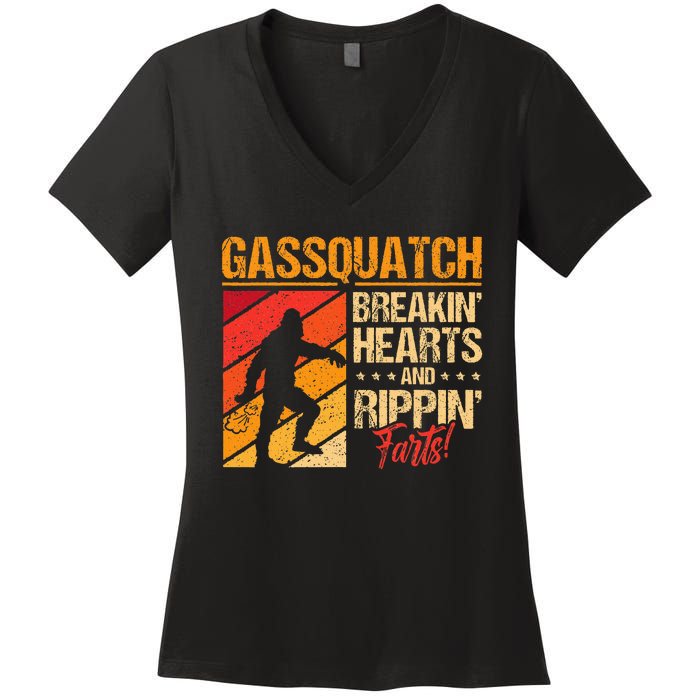 Sasquatch Gasquatch Breakin Hearts Rippin Fart Bigfoot Women's V-Neck T-Shirt