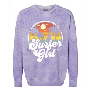 Surfer Girl Beach Retro 70s Summer Surfing Vacation Gift Colorblast Crewneck Sweatshirt