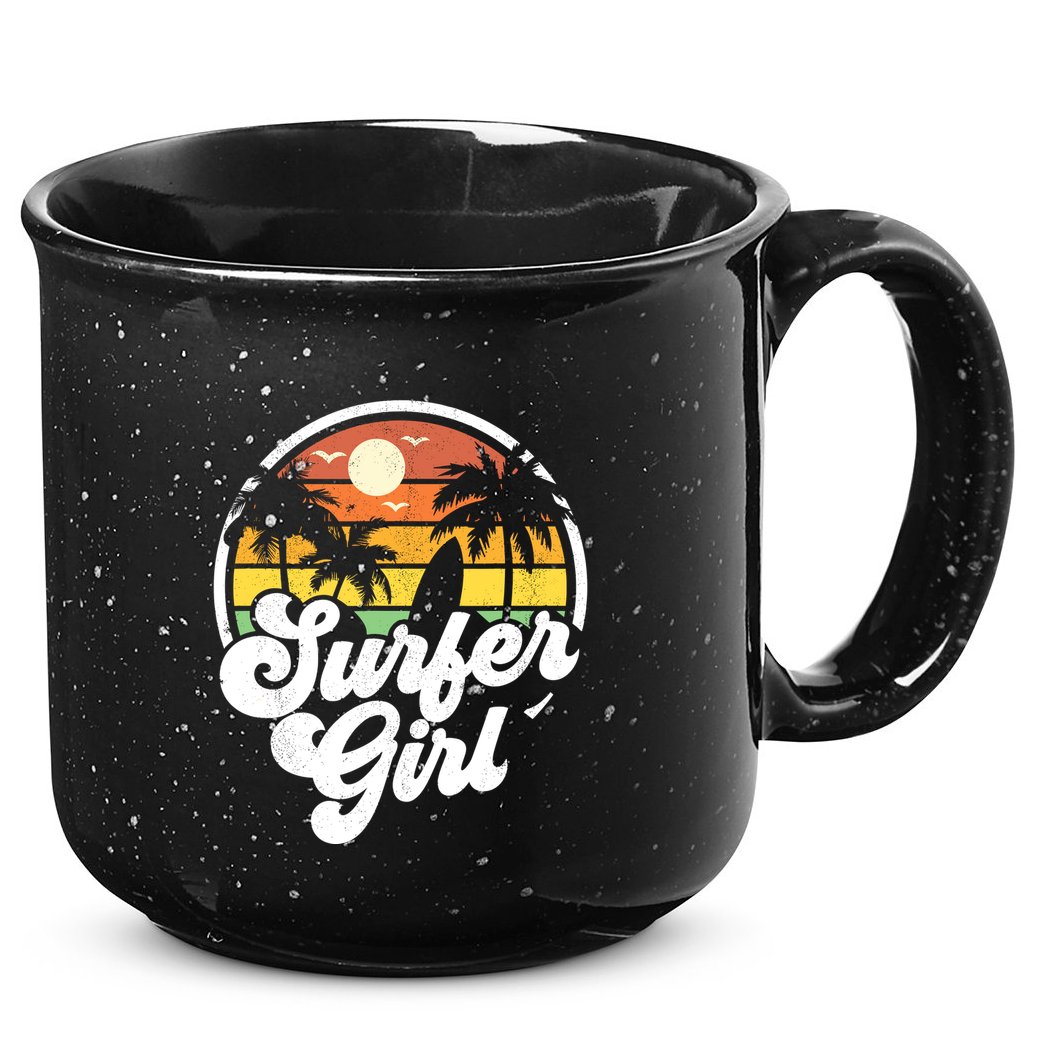 Surfer Girl Beach Retro 70s Summer Surfing Vacation Gift 15oz Campfire Ceramic Mug