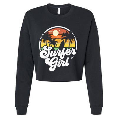 Surfer Girl Beach Retro 70s Summer Surfing Vacation Gift Cropped Pullover Crew