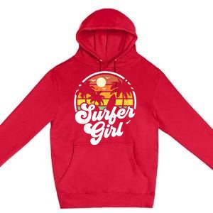 Surfer Girl Beach Retro 70s Summer Surfing Vacation Gift Premium Pullover Hoodie