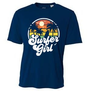 Surfer Girl Beach Retro 70s Summer Surfing Vacation Gift Cooling Performance Crew T-Shirt