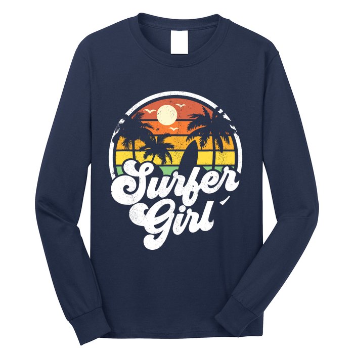 Surfer Girl Beach Retro 70s Summer Surfing Vacation Gift Long Sleeve Shirt