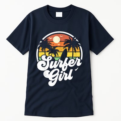 Surfer Girl Beach Retro 70s Summer Surfing Vacation Gift Tall T-Shirt