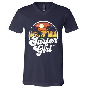 Surfer Girl Beach Retro 70s Summer Surfing Vacation Gift V-Neck T-Shirt