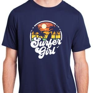 Surfer Girl Beach Retro 70s Summer Surfing Vacation Gift Adult ChromaSoft Performance T-Shirt