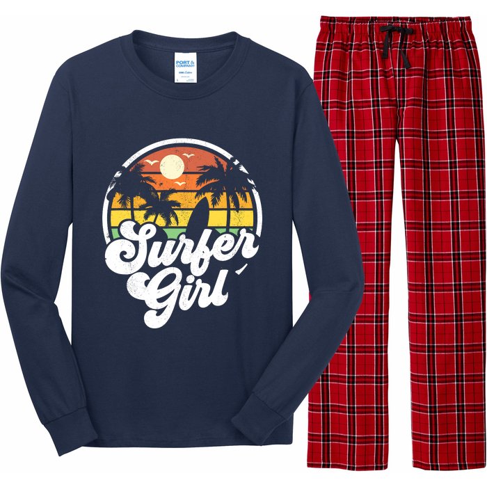 Surfer Girl Beach Retro 70s Summer Surfing Vacation Gift Long Sleeve Pajama Set