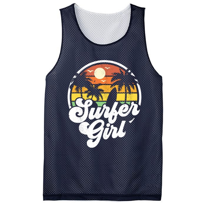 Surfer Girl Beach Retro 70s Summer Surfing Vacation Gift Mesh Reversible Basketball Jersey Tank