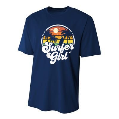 Surfer Girl Beach Retro 70s Summer Surfing Vacation Gift Youth Performance Sprint T-Shirt