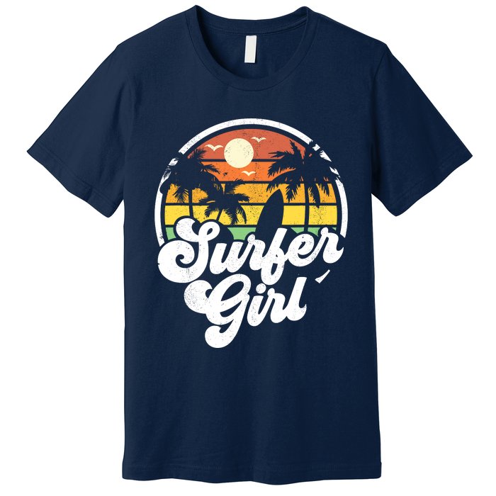 Surfer Girl Beach Retro 70s Summer Surfing Vacation Gift Premium T-Shirt